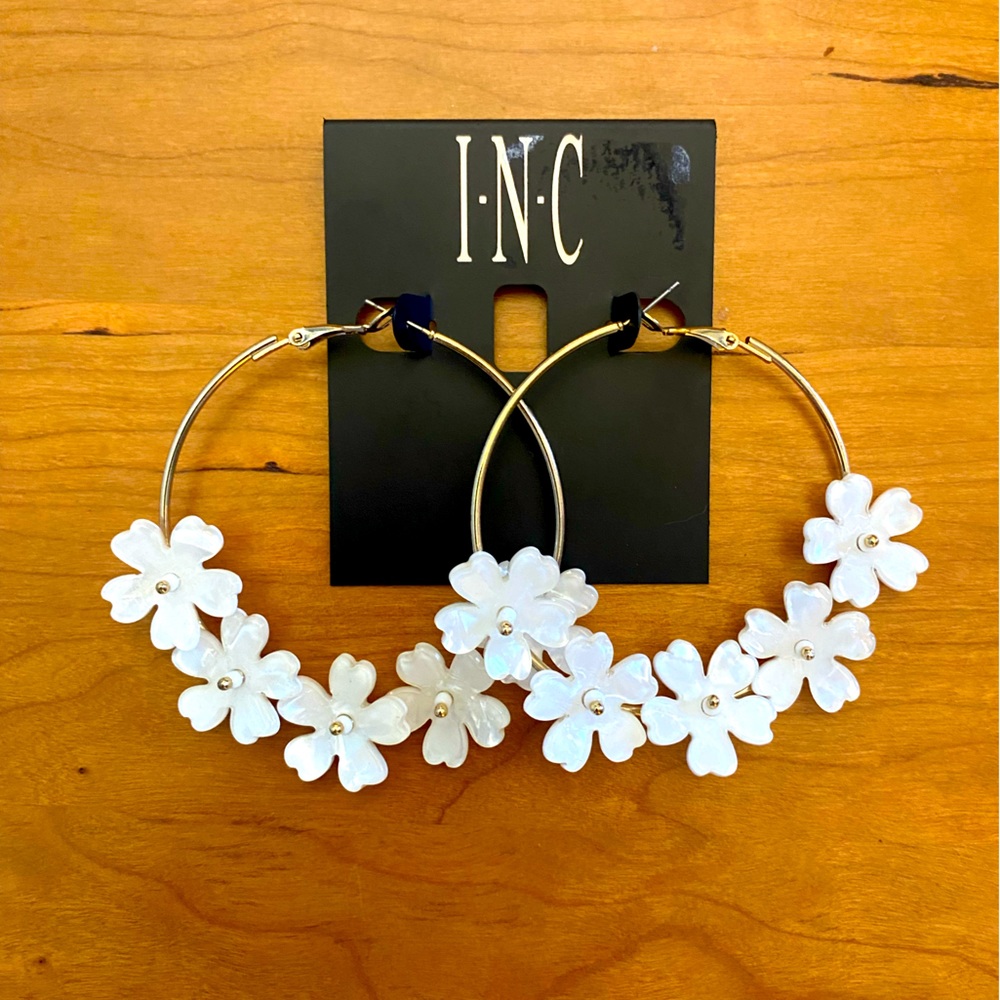INC gold hoop flower earrings
